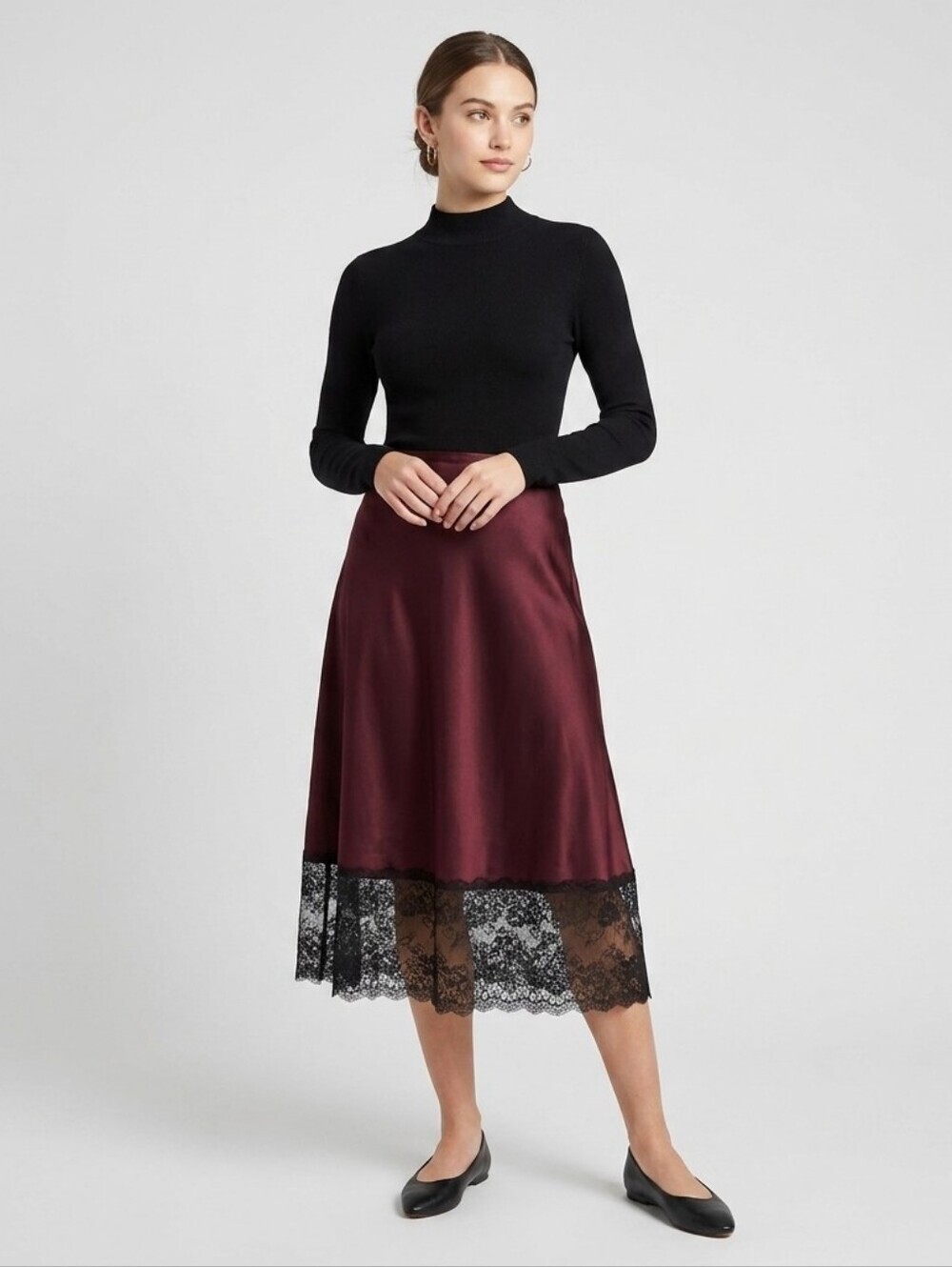 Wild Fable Women's Midi Skirt with Lace Detail